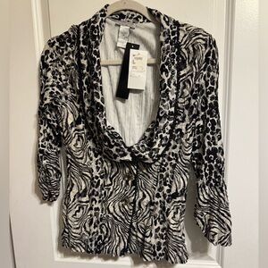 Alberto Makali Black‎ and White Animal Print Blazer